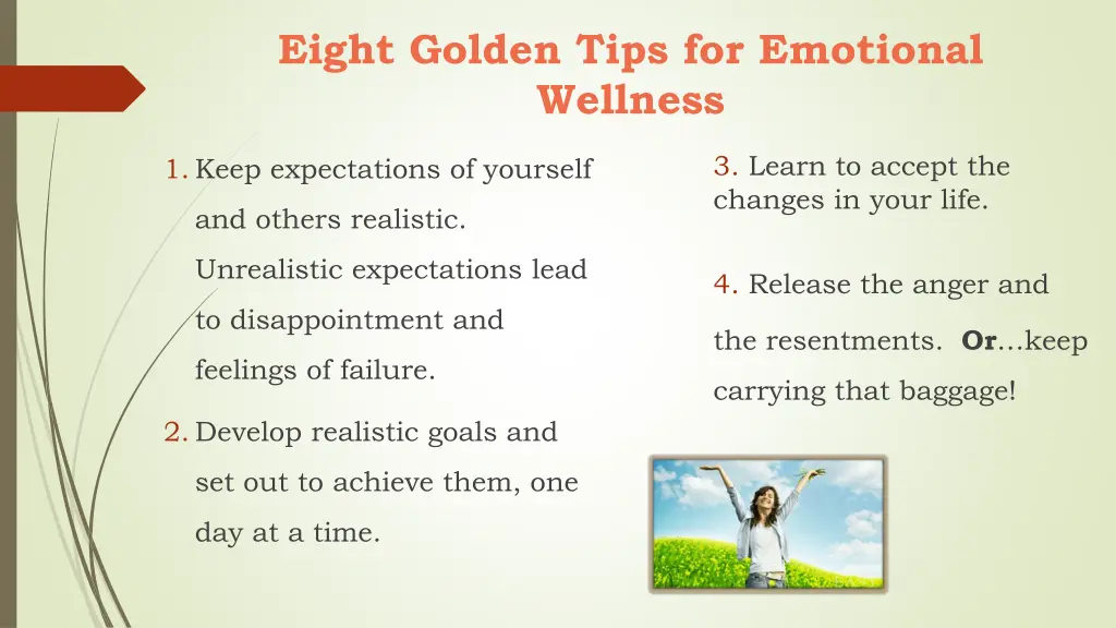 eight golden tips for emotional wellness