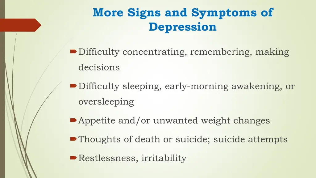 more signs and symptoms of depression