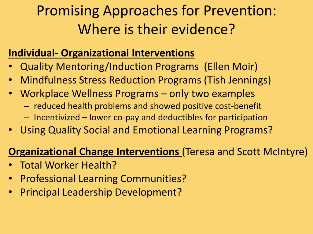 promising approaches for prevention where