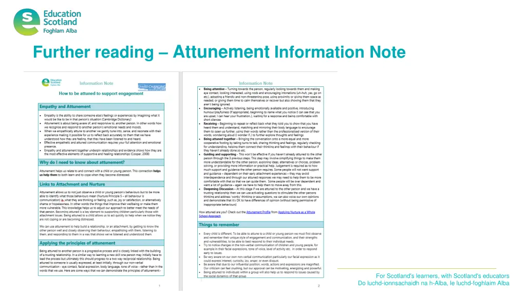 further reading attunement information note