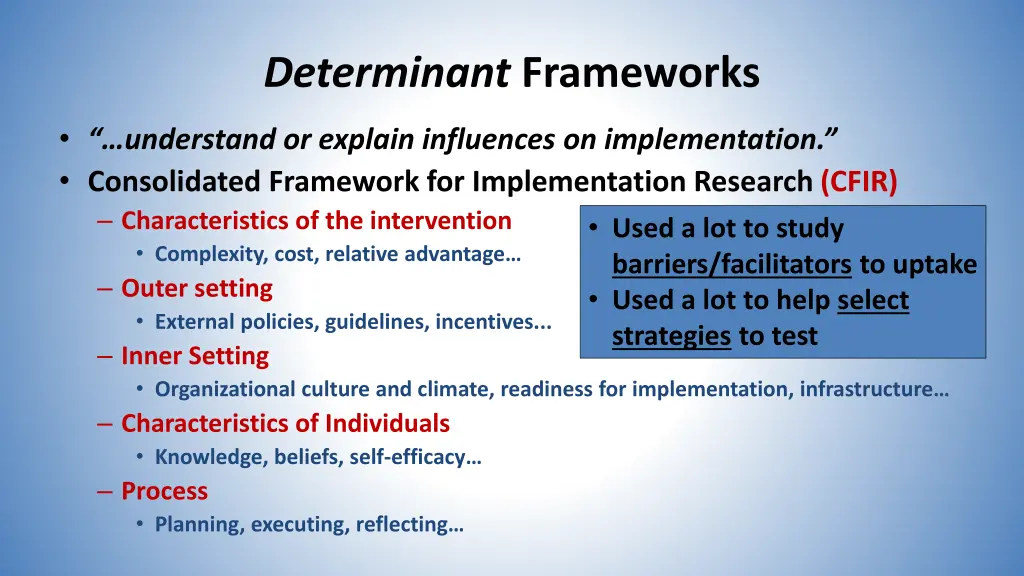 determinant frameworks