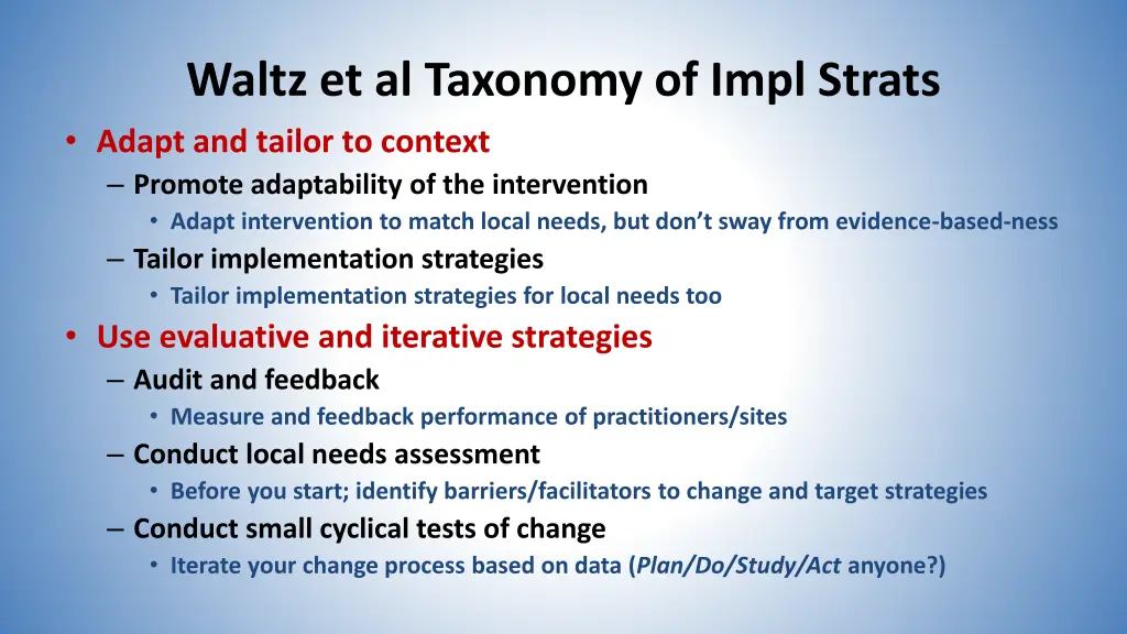 waltz et al taxonomy of impl strats adapt