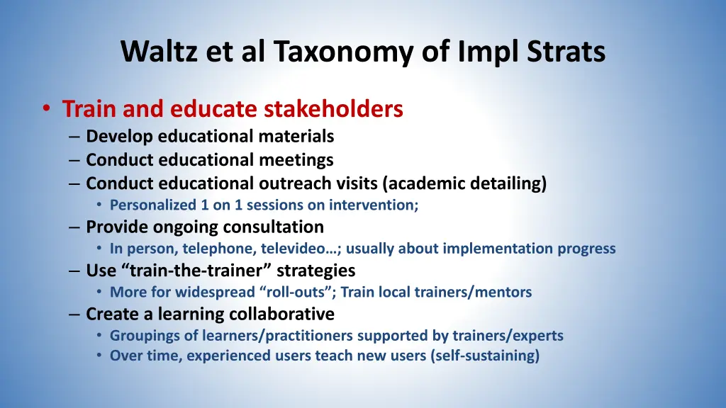 waltz et al taxonomy of impl strats