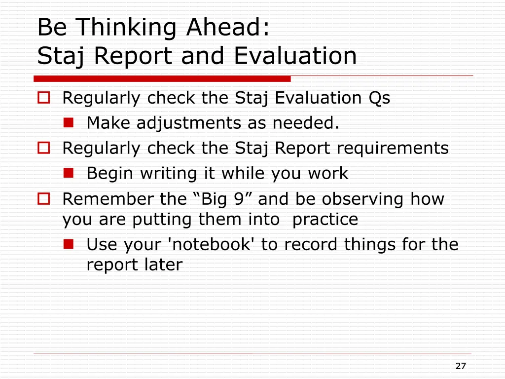 be thinking ahead staj report and evaluation