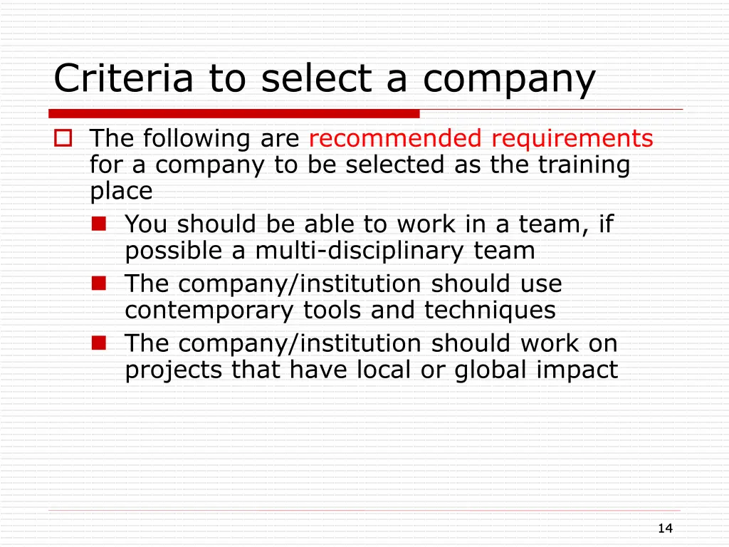 criteria to select a company 1