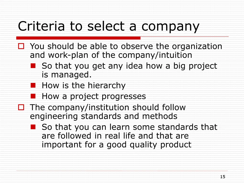 criteria to select a company 2