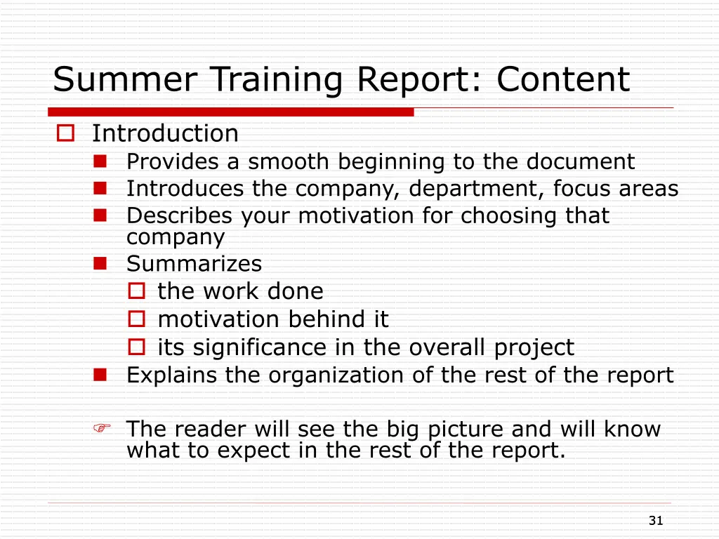 summer training report content 1