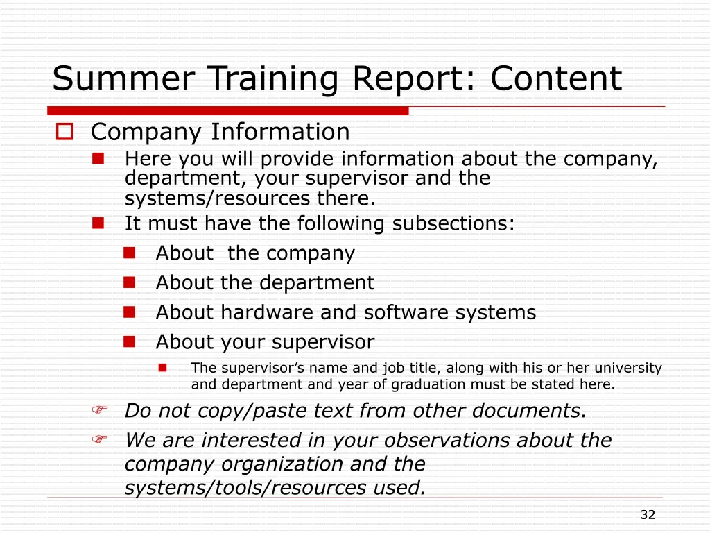 summer training report content 2