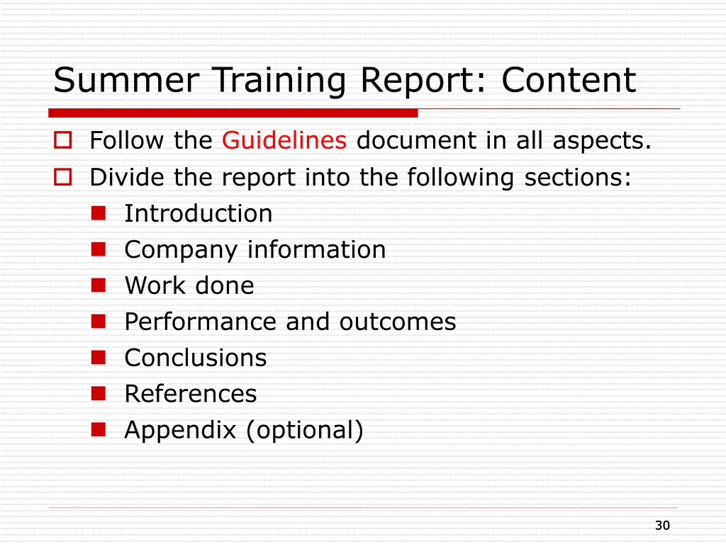 summer training report content