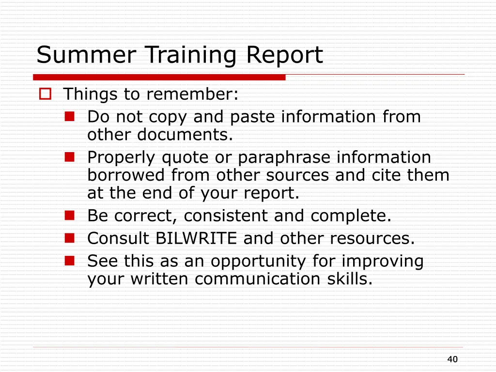 summer training report