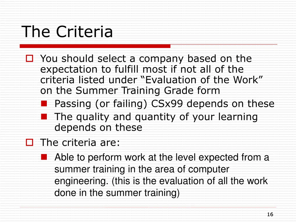 the criteria