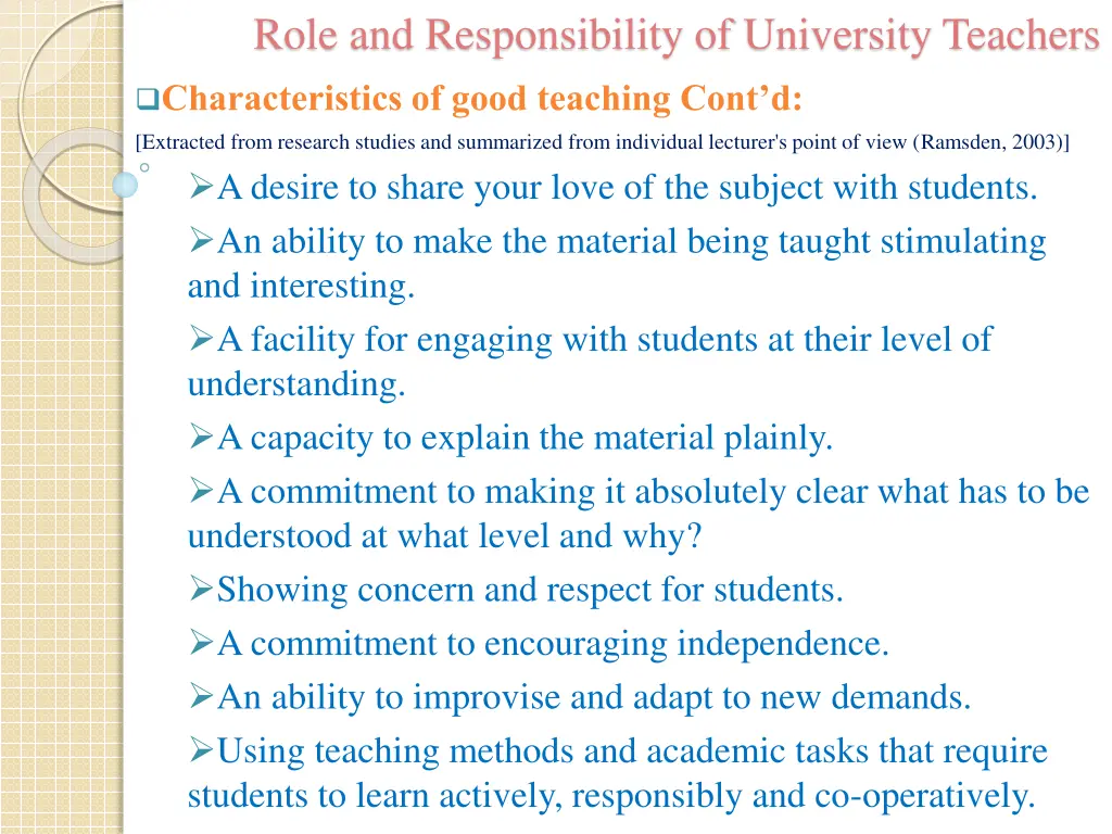 role and responsibility of university teachers 17