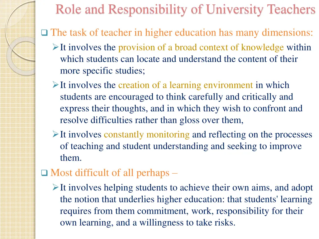 role and responsibility of university teachers 19