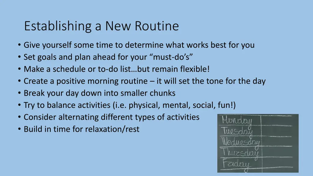 establishing a new routine