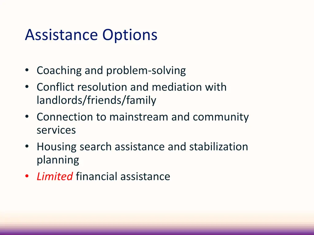 assistance options