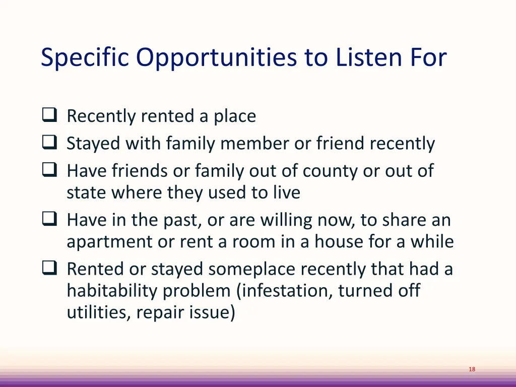 specific opportunities to listen for