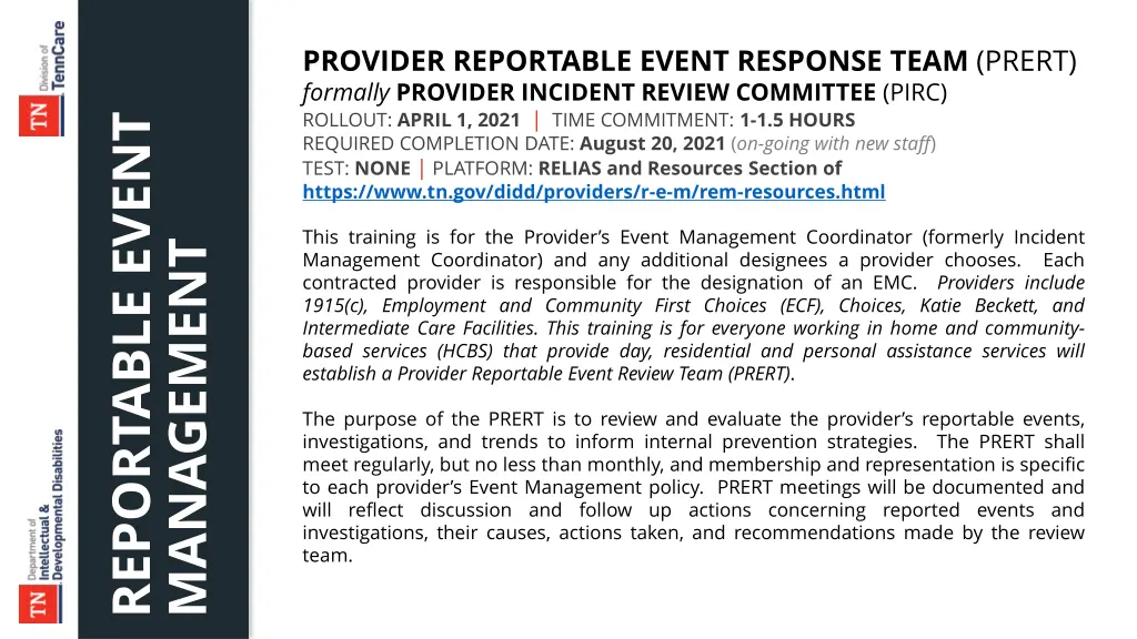 provider reportable event response team prert