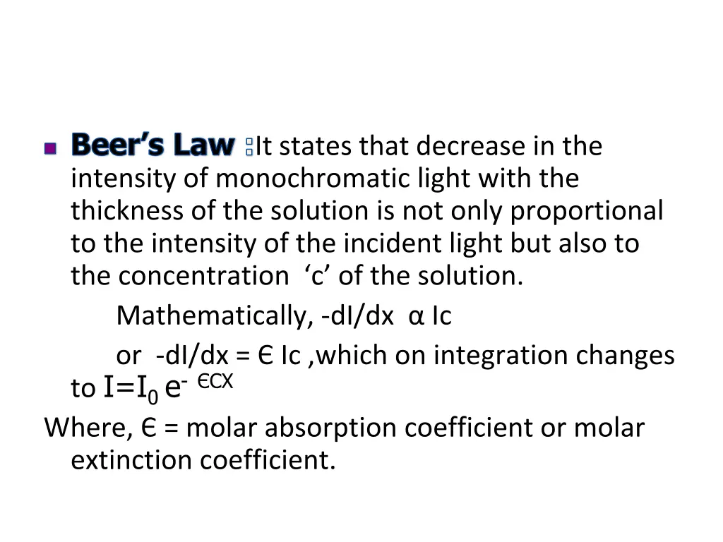 beer s law it states that decrease