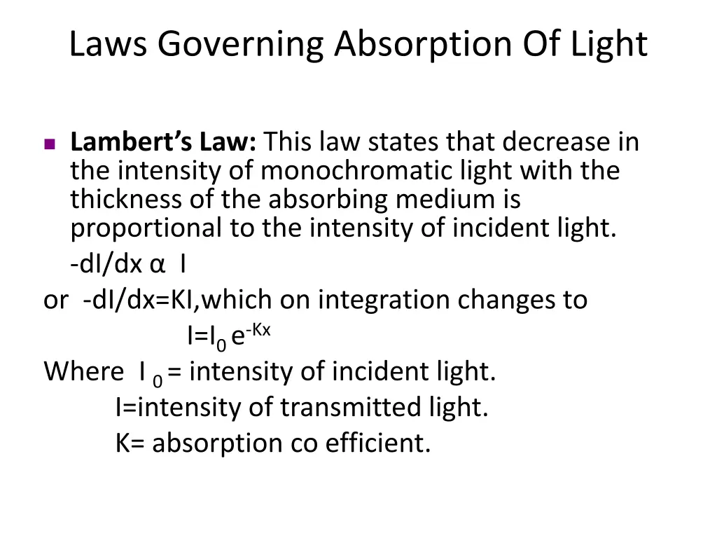 laws governing absorption of light