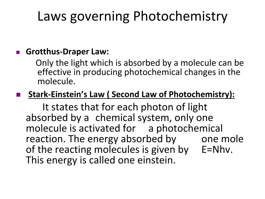 laws governing photochemistry