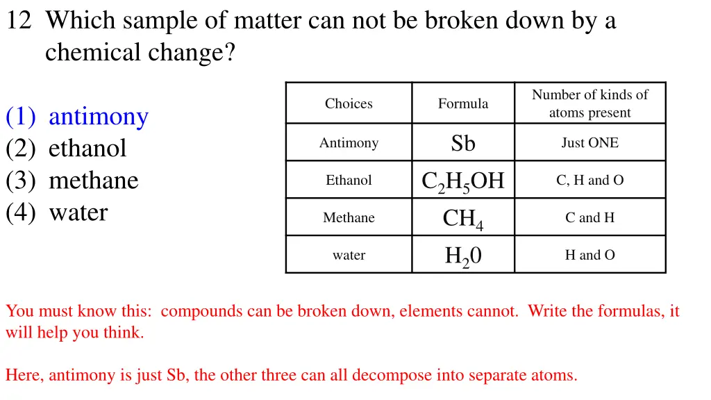 12 which sample of matter can not be broken down 1