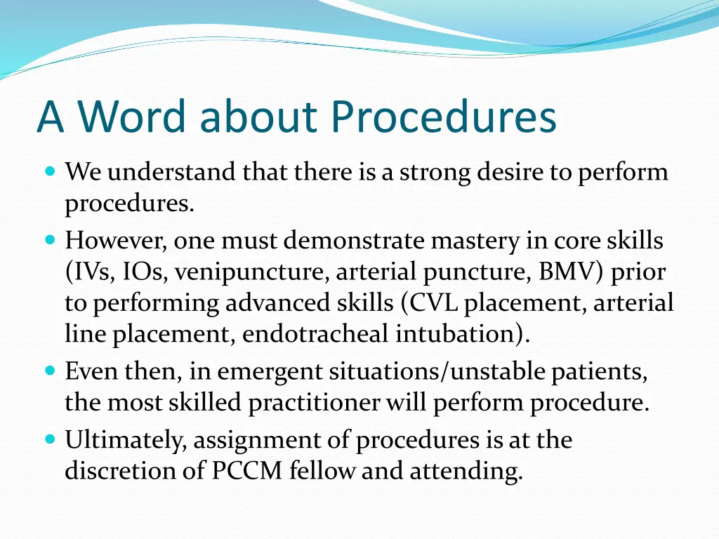 a word about procedures