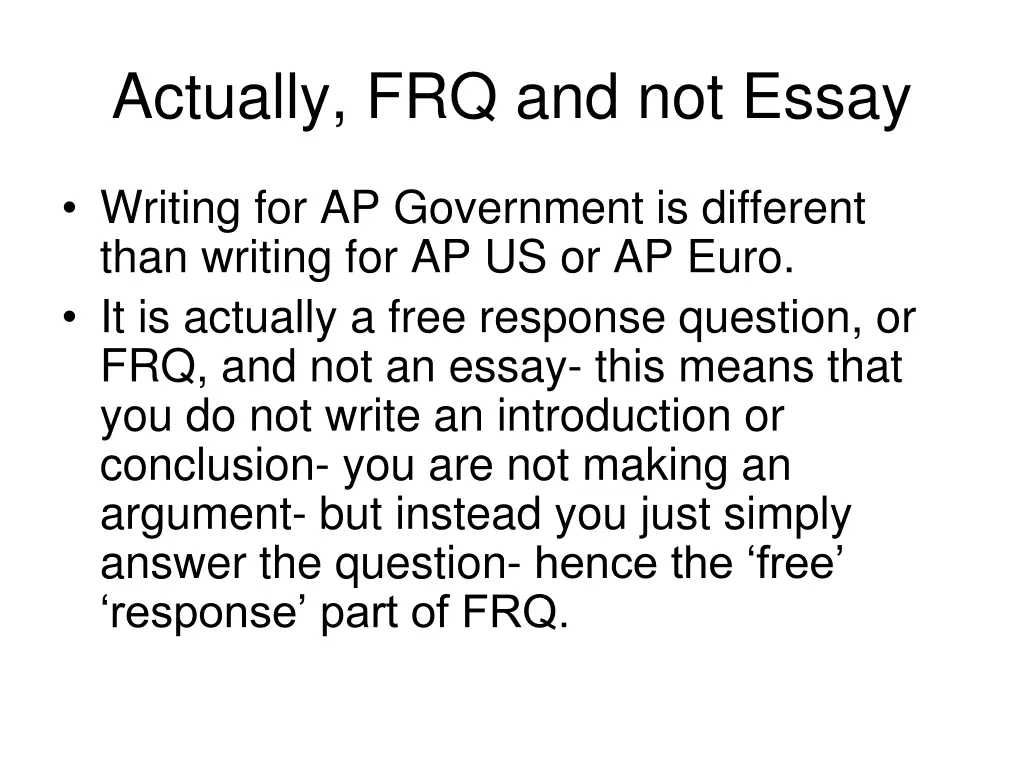 actually frq and not essay