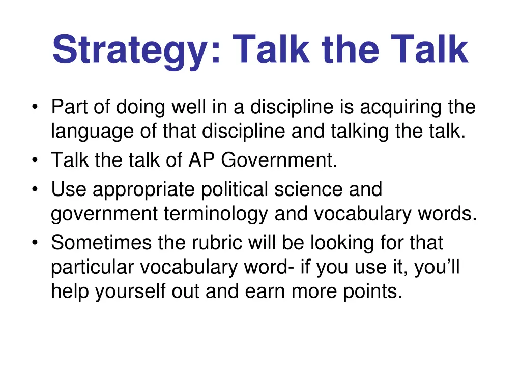 strategy talk the talk