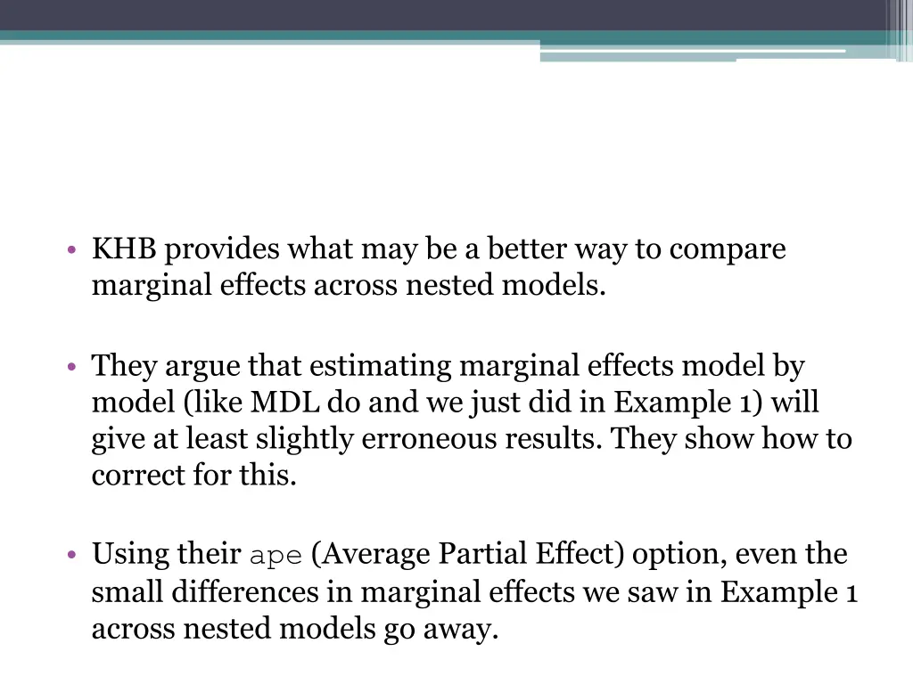 khb provides what may be a better way to compare