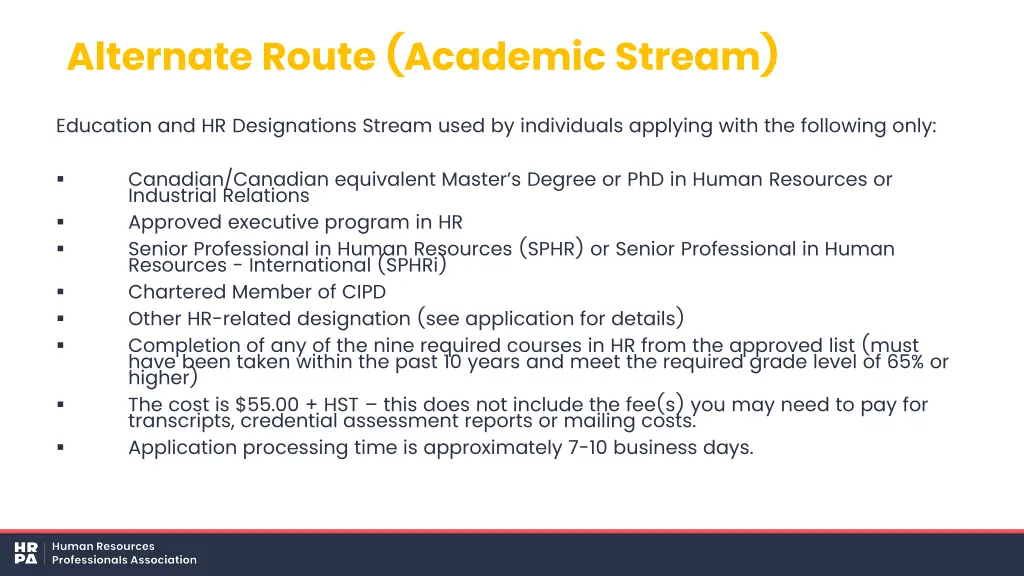 alternate route academic stream