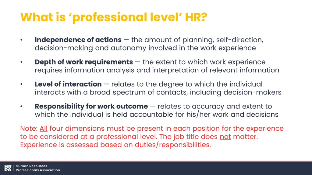 what is professional level hr