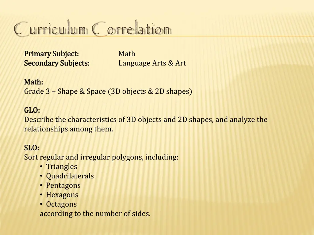 c urriculum c orrelation