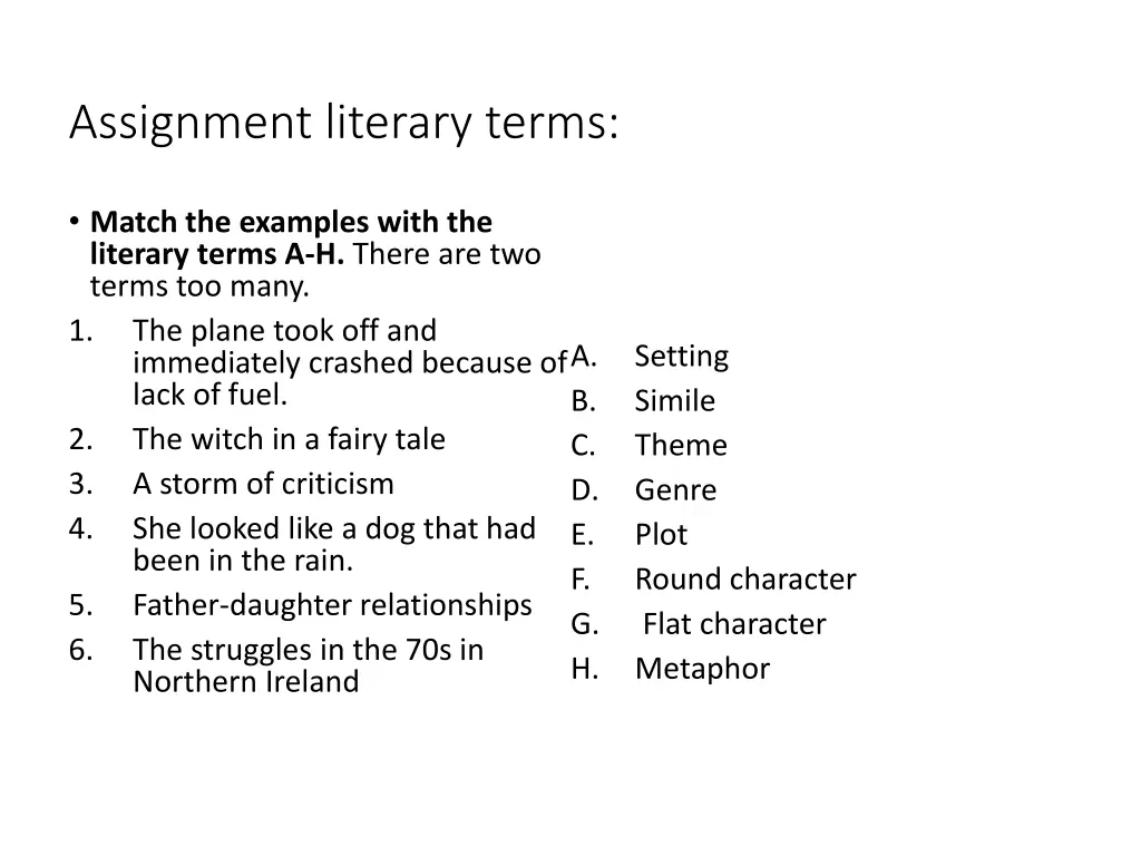 assignment literary terms