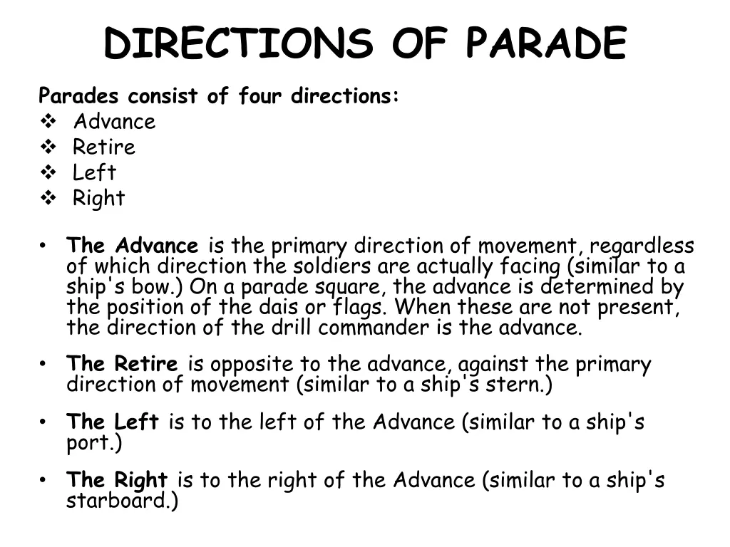 directions of parade