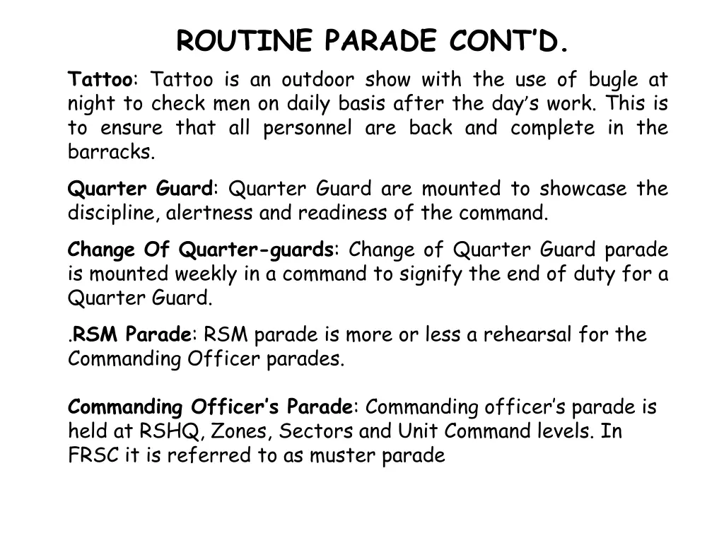 routine parade cont d