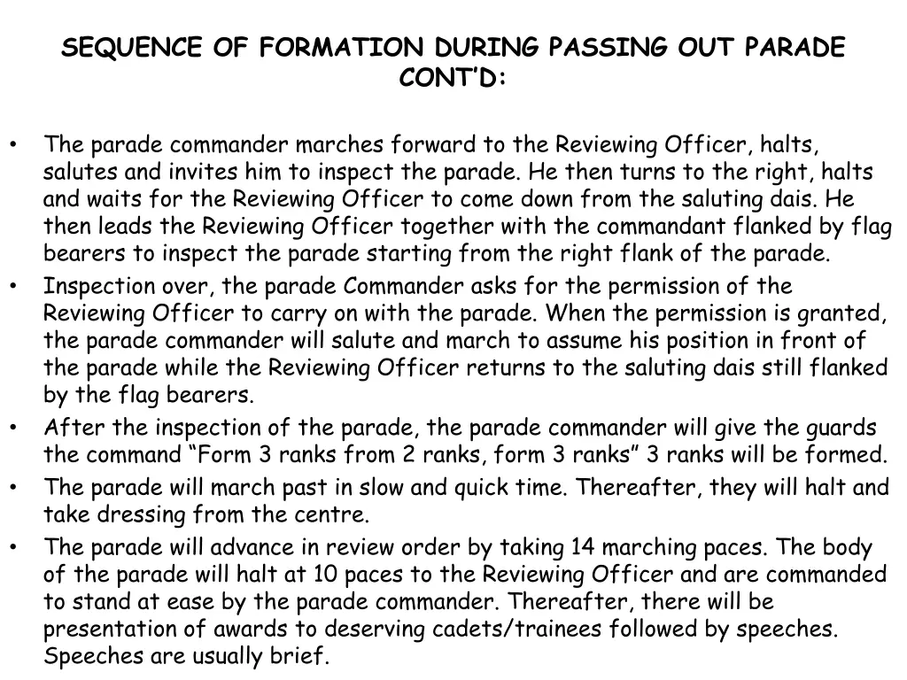 sequence of formation during passing out parade 4