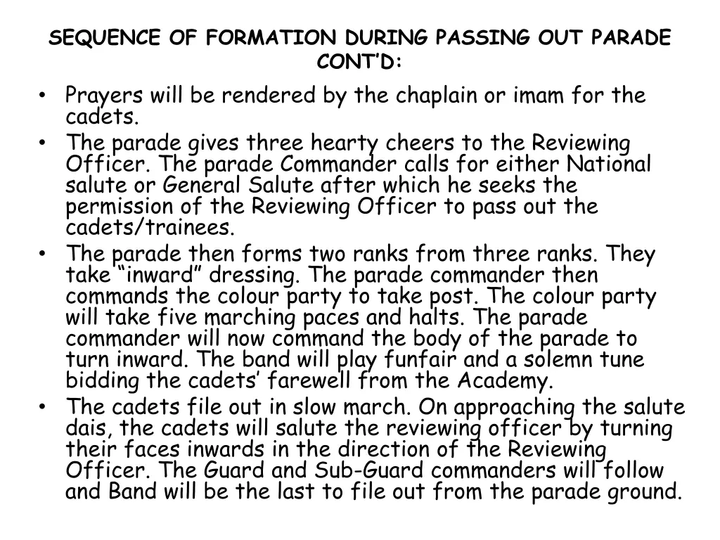 sequence of formation during passing out parade 5