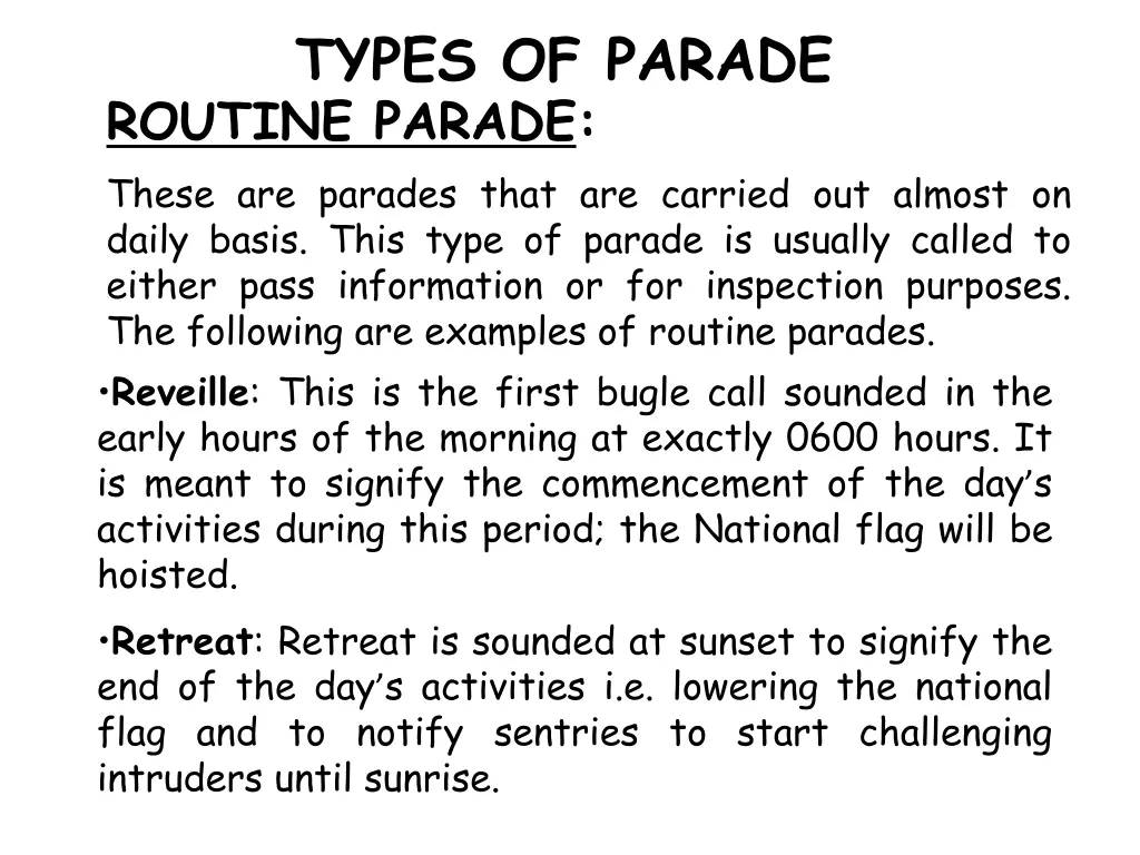 types of parade routine parade these are parades