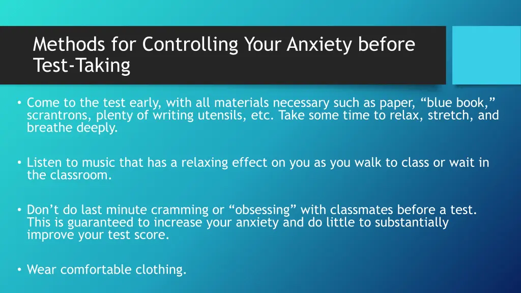 methods for controlling your anxiety before test