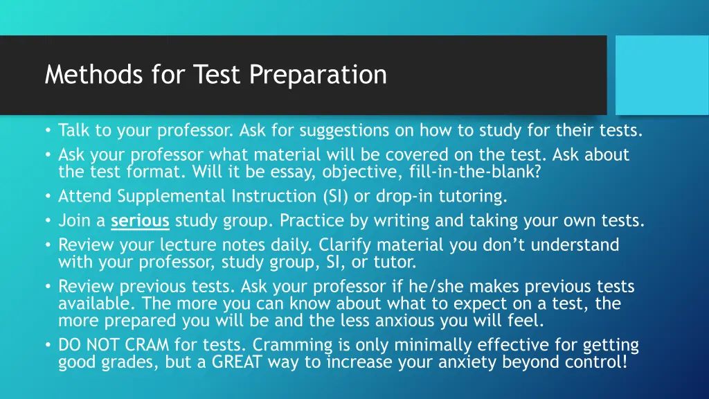 methods for test preparation