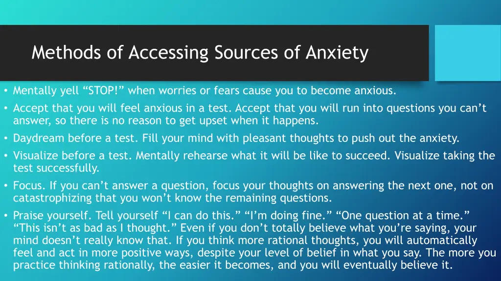 methods of accessing sources of anxiety