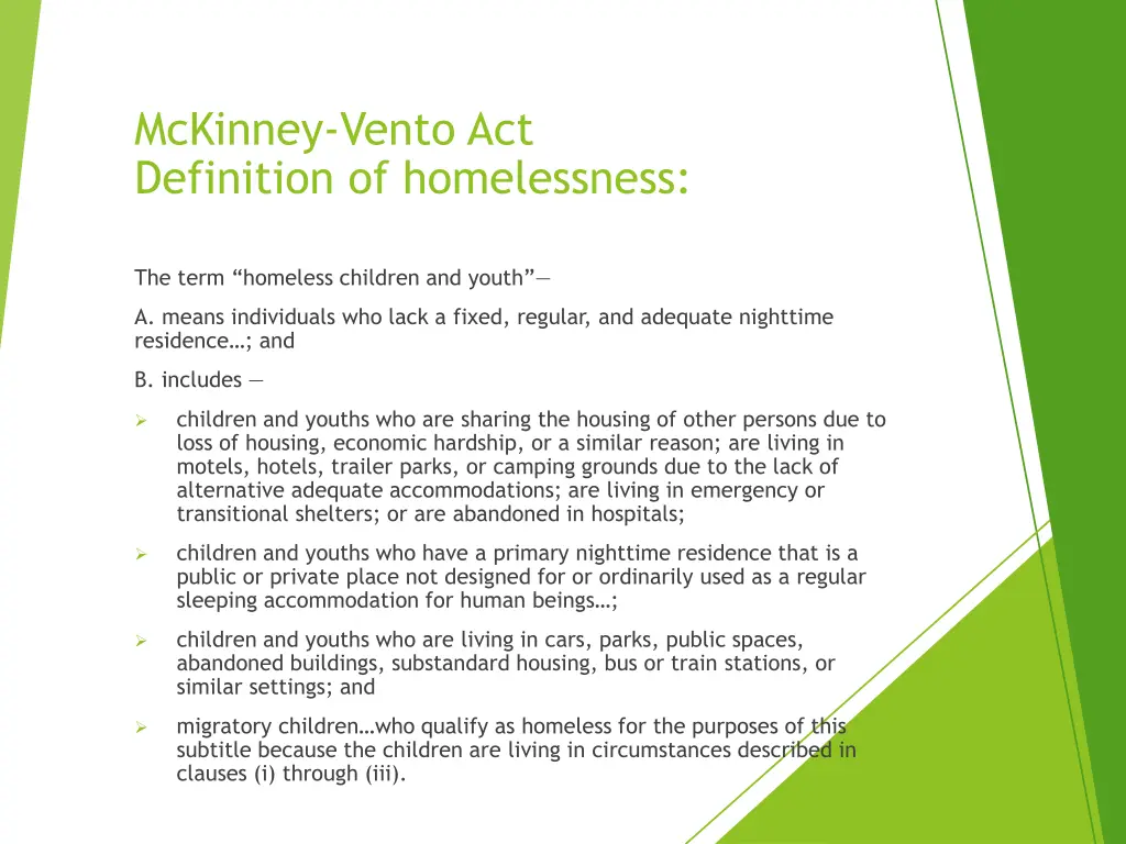 mckinney vento act definition of homelessness