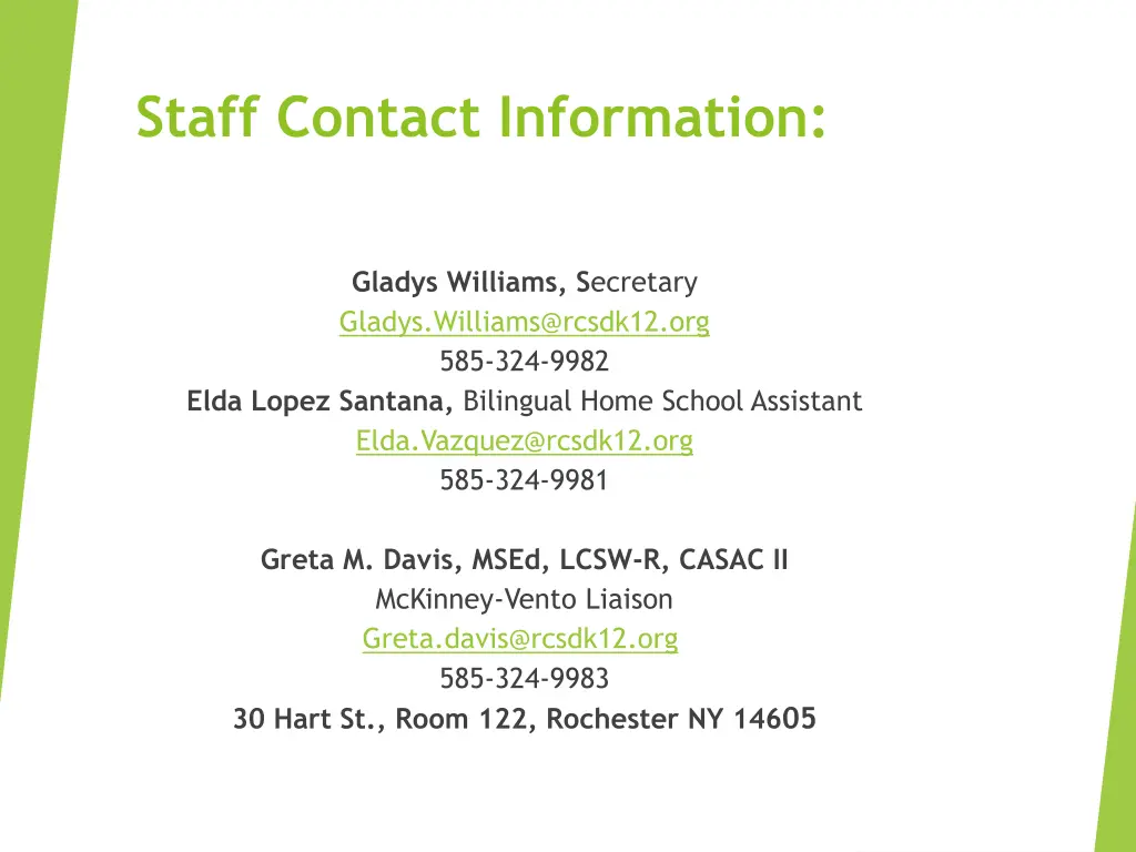 staff contact information