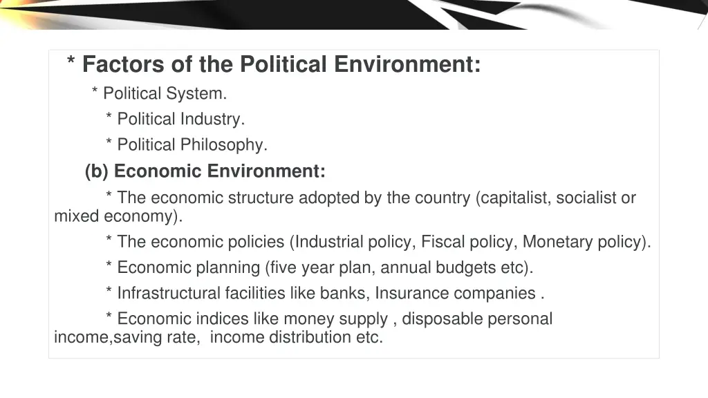 factors of the political environment political