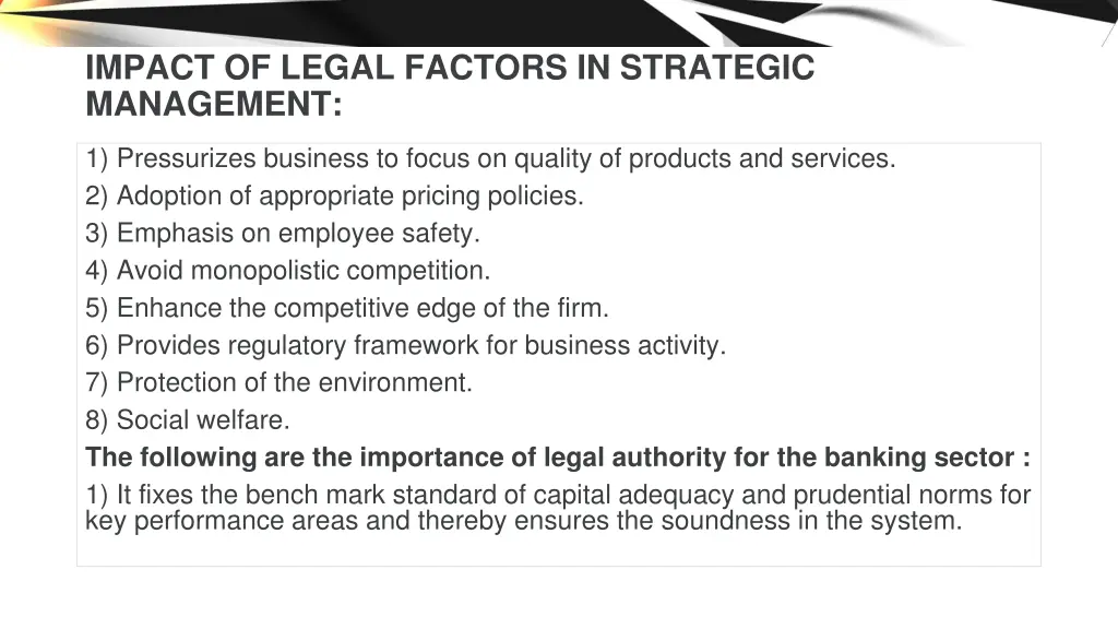 impact of legal factors in strategic management