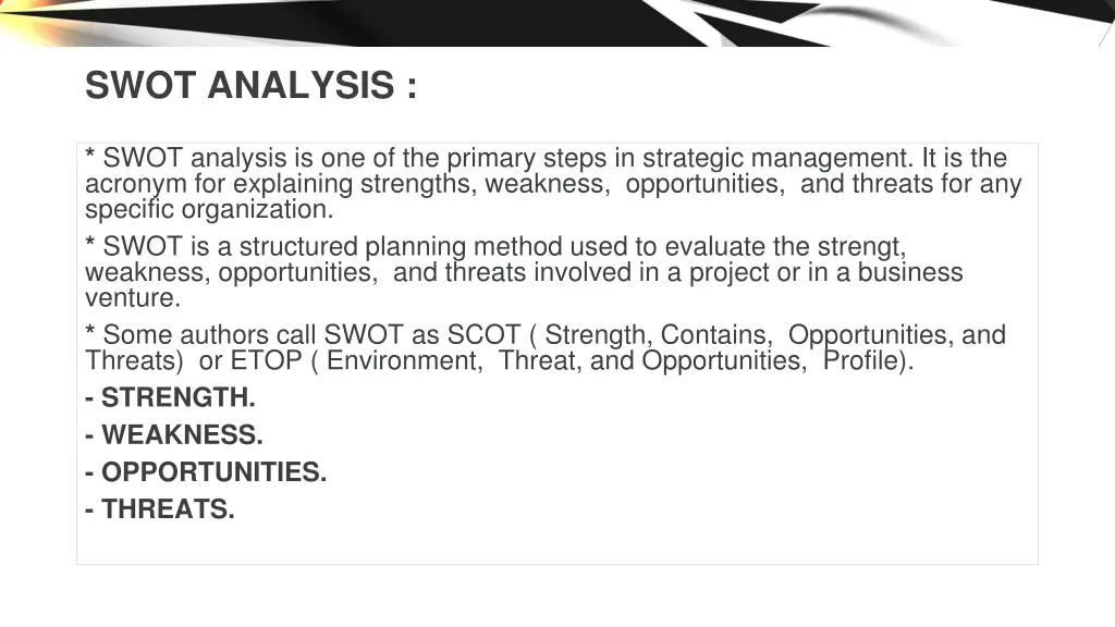 swot analysis