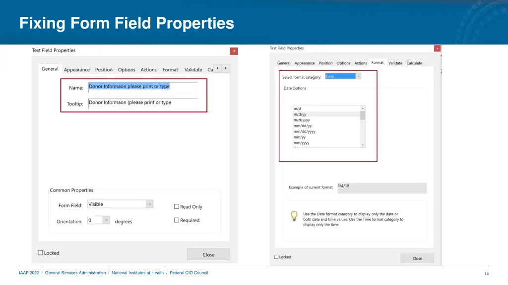 fixing form field properties