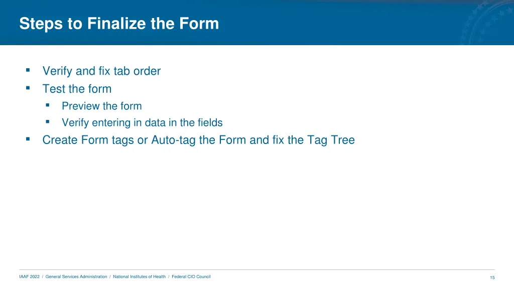 steps to finalize the form