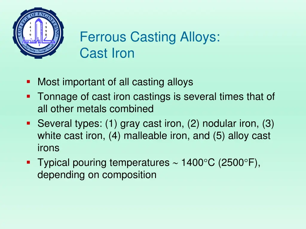 ferrous casting alloys cast iron