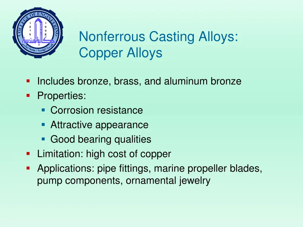 nonferrous casting alloys copper alloys